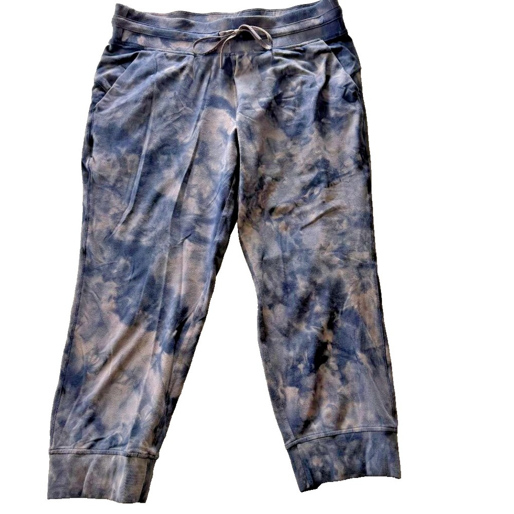 Lululemon Womens Joggers Size 12 Tie Dye Blue Velour Drawstring Cropped Sweatpan